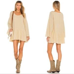 FREE PEOPLE KELEIGH Yellow Bell Sleeve Scoop Neck Woven Sack Dress Women’s Large